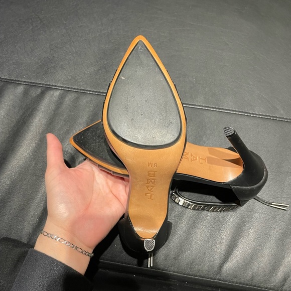 NWOT D’orsay Ankle Strap Metallic Plaques Leather Pointed High Pumps Stilettos - Picture 8 of 12